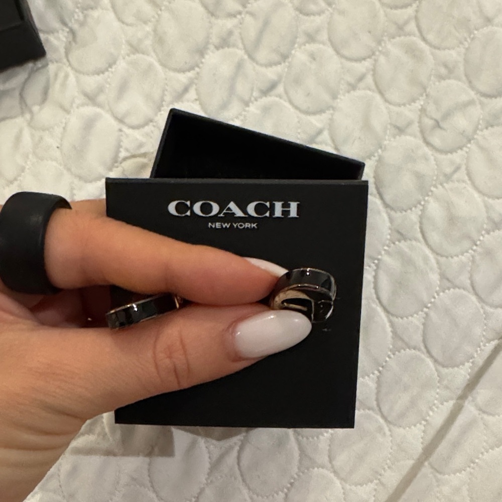 Coach Black and Gold Arch Earrings hoops - Picture 7 of 8